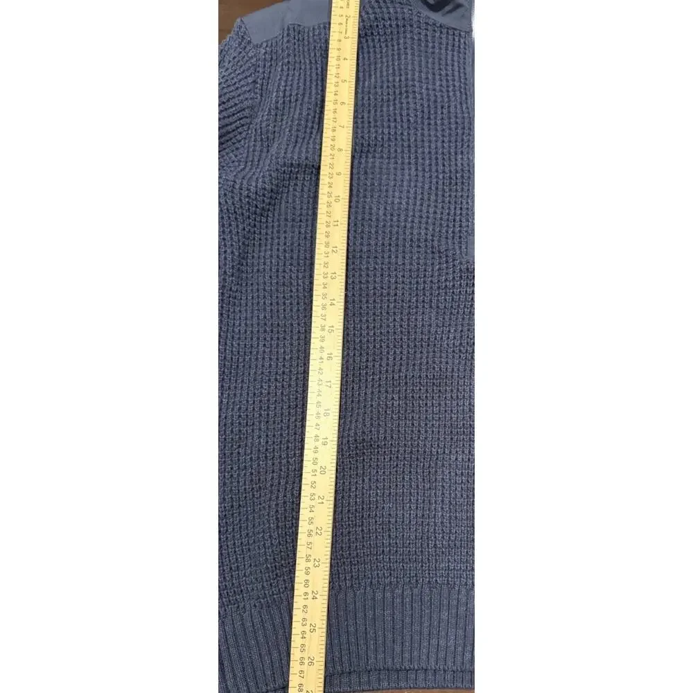 Bass Outdoor Mens M Quarter Zip Waffle Knit Sweater Pullover Navy Blue Pocket